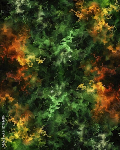 Wallpaper Mural A vibrant abstract pattern featuring swirling greens, oranges, and yellows, creating a dynamic and ethereal atmosphere. Torontodigital.ca