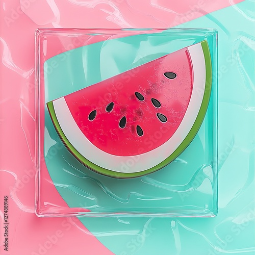 Summer watermelon slice on pastel background.  Perfect for summer food blogs and menus