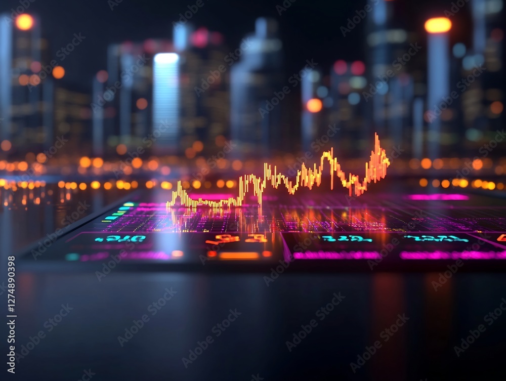 Fototapeta premium profit indicator with neon layers and animated symbols