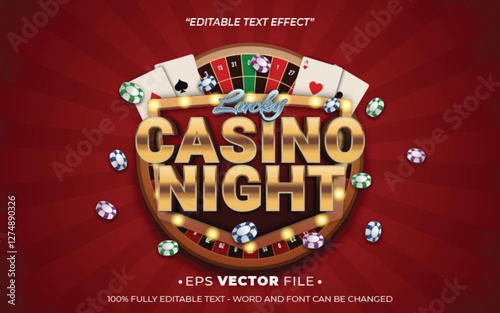 Lucky Casino Night text effect editable vector realistic 3d style