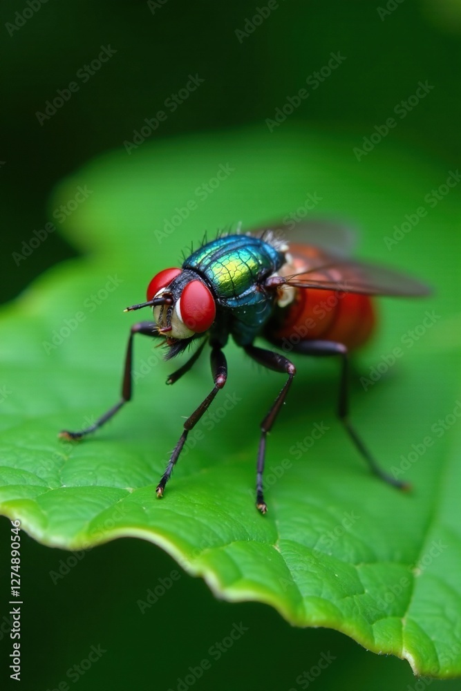 Red Footed Cannibalfly on a large leaf resting, bug, insect Red Footed Cannibalfly on a large leaf resting, bug, insect