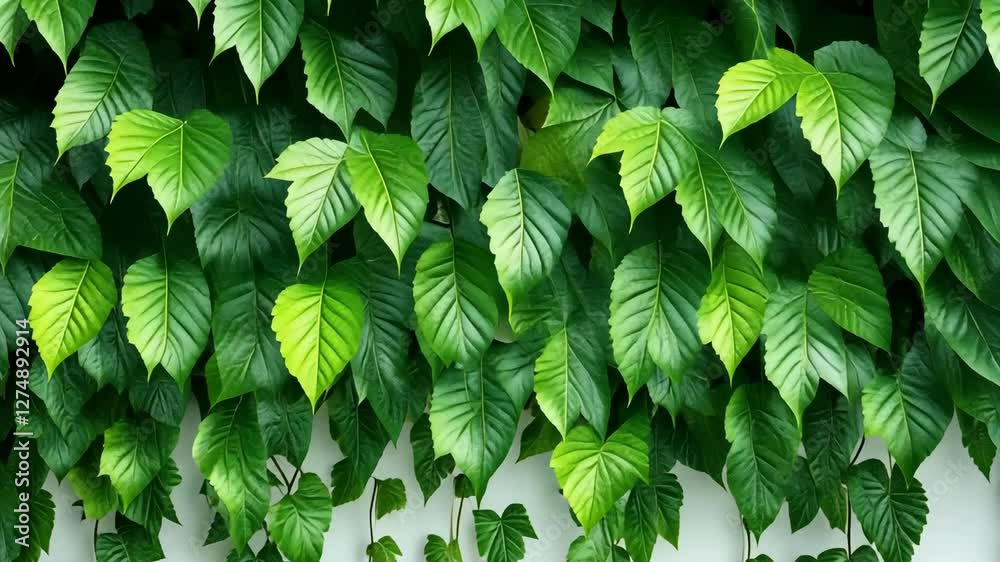 Lush green ivy leaves cascading down a wall in a sunlit garden creating a serene and tranquil environment