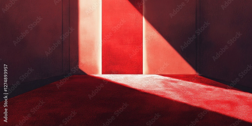 Obraz premium Red room corner illuminated by abstract light patterns design