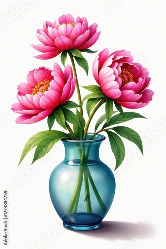 Wallpaper Mural Watercolor peonies in vase , floral, peonies, watercolor Torontodigital.ca