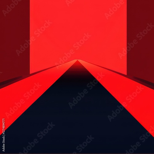 Abstract geometric composition featuring red surfaces and a dark plane