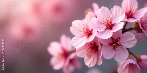 Blooming cherry blossoms with delicate petals, blossoming, pink