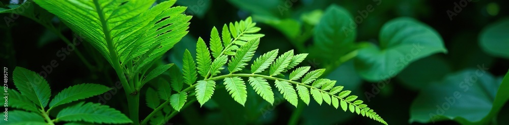 Fern-like green leaves emerging from a thick trunk, foliage, monstera philodendron Fern-like green leaves emerging from a thick trunk, foliage, monstera philodendron