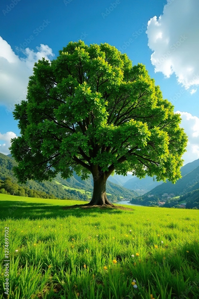 Laurel tree's dense canopy providing shade and shelter in the Madeiran countryside, peaceful, Madeira, green field Laurel tree's dense canopy providing shade and shelter in the Madeiran countryside, peaceful, Madeira, green field