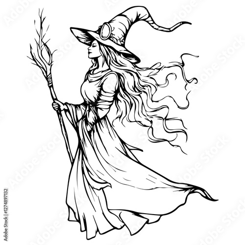 Witch with Shopping Bags Icon – Trendy Halloween Clipart