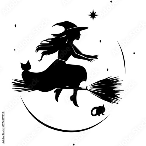 Witch with Shopping Bags Icon – Trendy Halloween Clipart