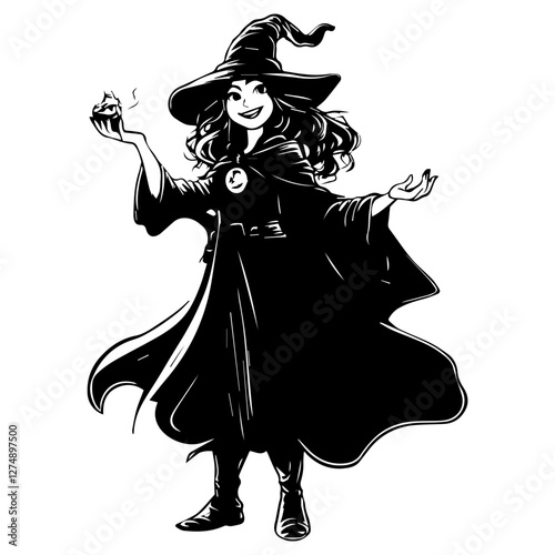 Witch with Shopping Bags Icon – Trendy Halloween Clipart