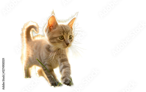 Manx Kitten Chasing on transparent background PNG.