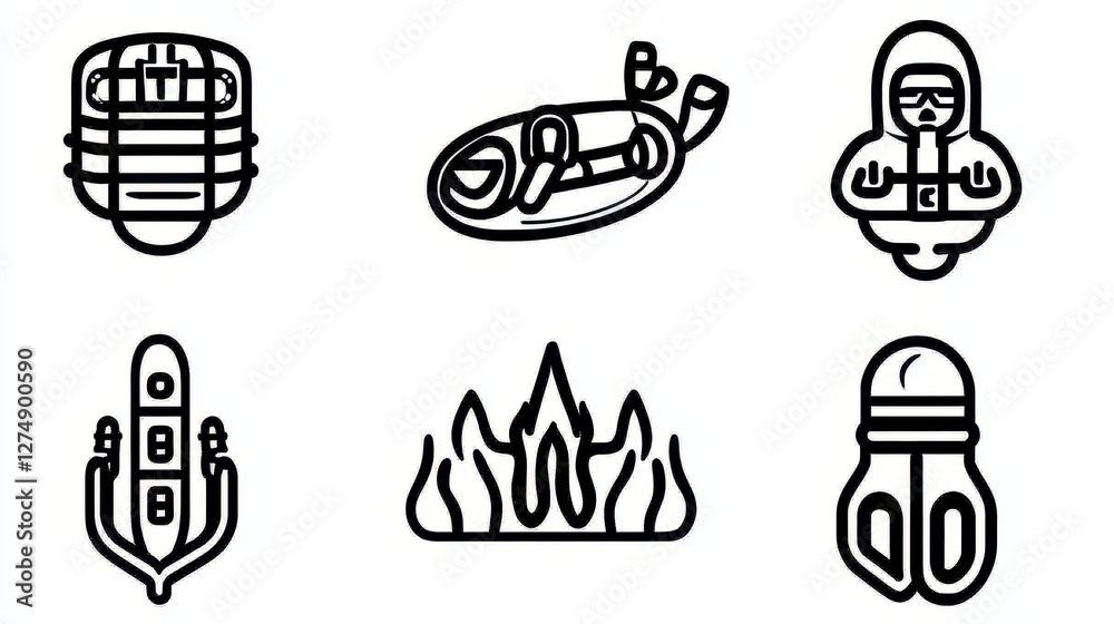 Fototapeta premium Collection of Icons Featuring Emergency Equipment and Safety Gear