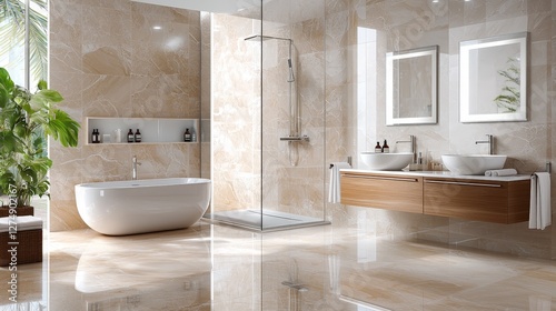 Elegant Bathroom Design with Soft Beige and White Color Hues