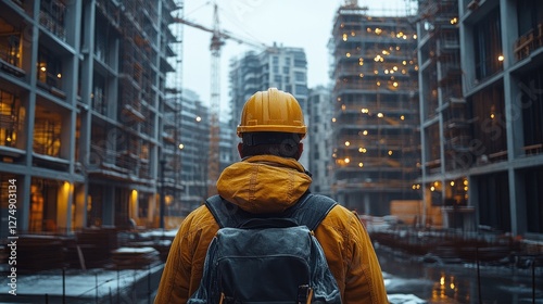 Construction Worker Contemplating Urban Development