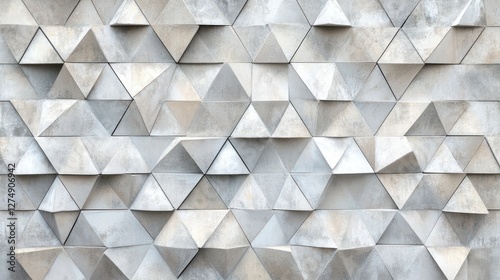 Textured wall featuring a geometric pattern of three-dimensional triangular shapes.