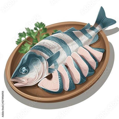 Freshly Sliced Fish on a Wooden Platter