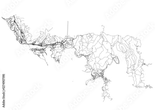 vector map of highways in central and southern districts in Hong Kong in black and white color