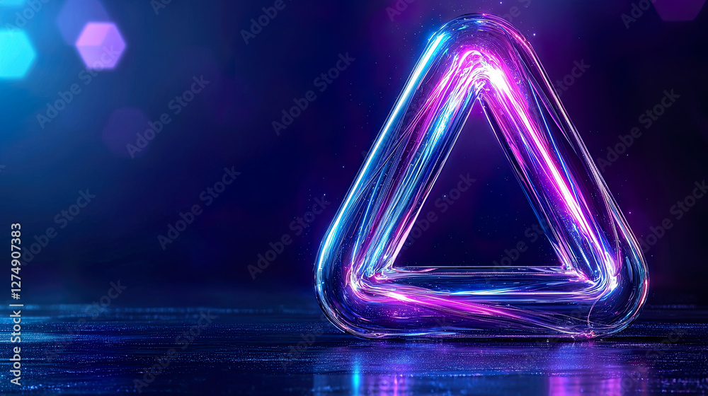 Obraz premium 3D geometric abstract background with glowing light effects and overlapping triangular and hexagonal shapes in shades of blue and green. 