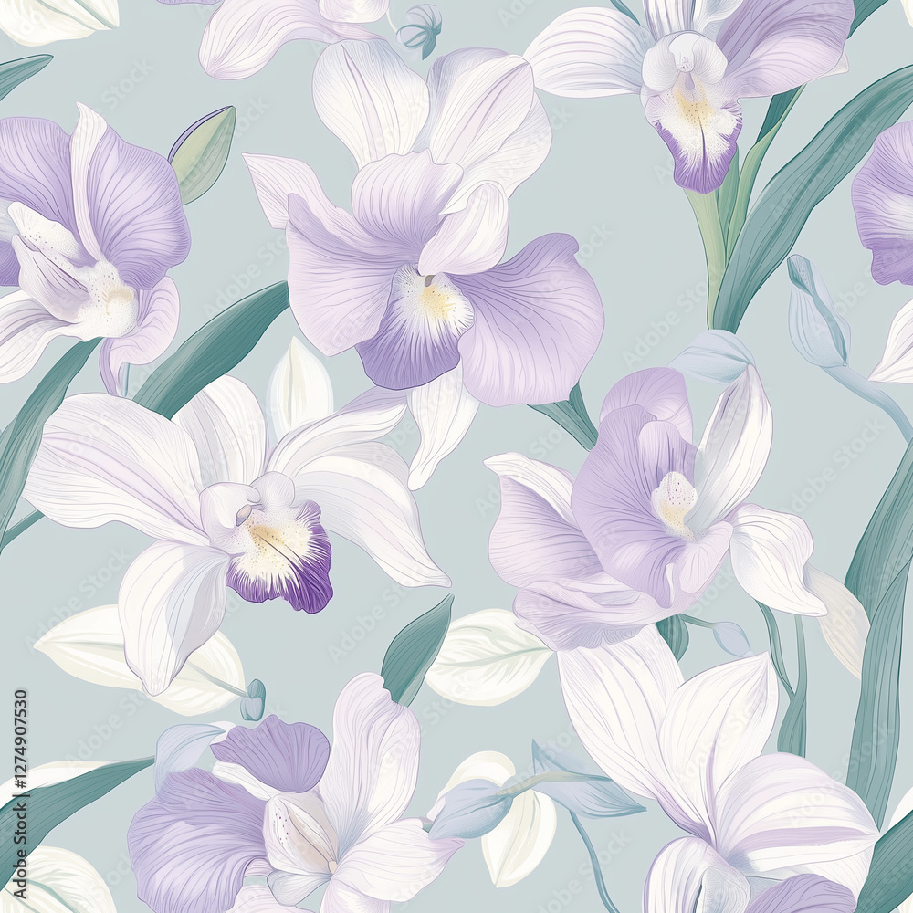 Orchids soft lavender background elegant purple petals with graceful design Orchids soft lavender background elegant purple petals with graceful design