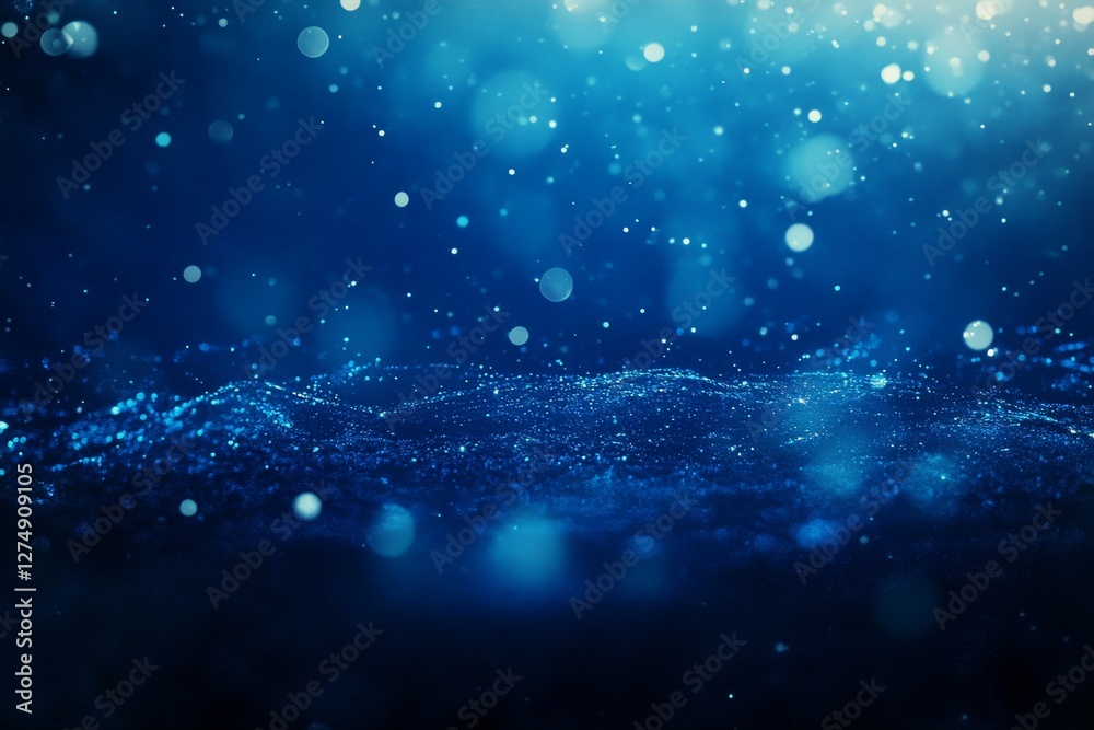 Fototapeta premium Blue particle wave, bokeh background, digital, abstract, design