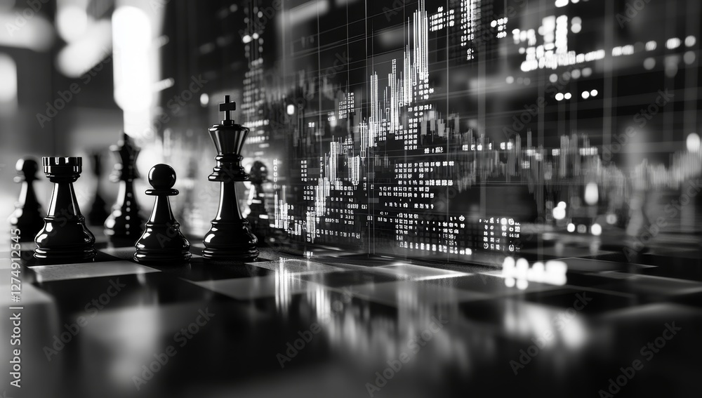custom made wallpaper toronto digitalChess pieces strategy, market data background, finance