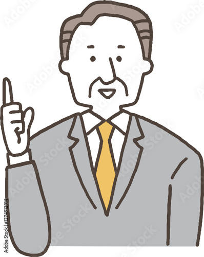 説明をするスーツを着たシニア男性単色
