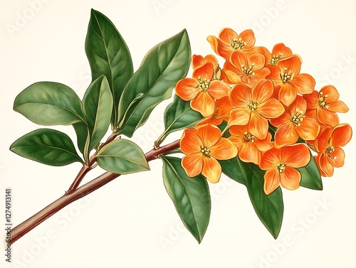 Floral Branch Illustration, Orange Blossoms, Botanical Art photo