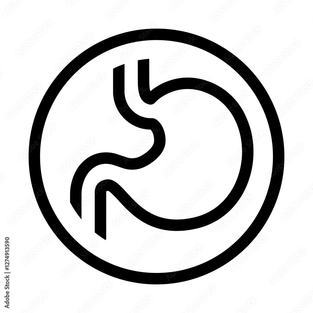 icon representing the human stomach and digestive tract in a circular frame. icon representing the human stomach and digestive tract in a circular frame.