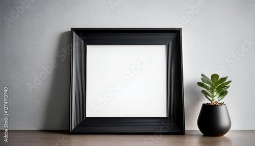 Contemporary Square Picture Frame Mockup in Modern Room Sleek Minimalism Enhanced by Natural Light and Neutral Tones, Ideal for Digital Art, Home Decor, or Design Inspiration.