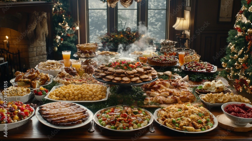 A Bountiful Christmas Feast: A Table Loaded with Delicious Holiday Dishes A Bountiful Christmas Feast: A Table Loaded with Delicious Holiday Dishes