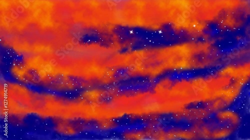 The evening sky with orange hues and the first stars of the night