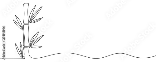 Single continuous line drawing of bamboo trees for plantation logo identity. Fresh evergreen perennial flowering plant concept for plant icon. Modern one line draw graphic design vector illustration