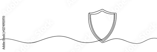 Shield of one continuous line drawn. Security shield drawn in one line. Safety and protection concept. Vector illustration.