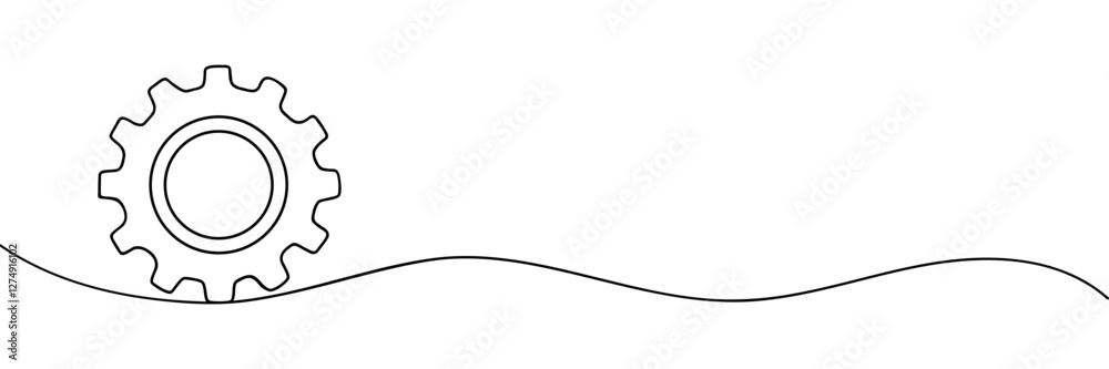 Single line drawing with gear. One continuous line illustration of gear wheel. Single line drawing with gear. One continuous line illustration of gear wheel.