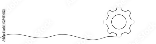 Single line drawing with gear. One continuous line illustration of gear wheel.