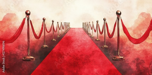 Watercolor illustration depicts a long red carpet event