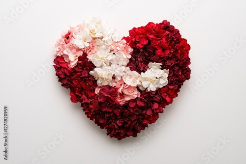 Heart of Flowers, Romantic Arrangement, Flat Lay, Decorative Design, Ideal for Valentines Day Card photo