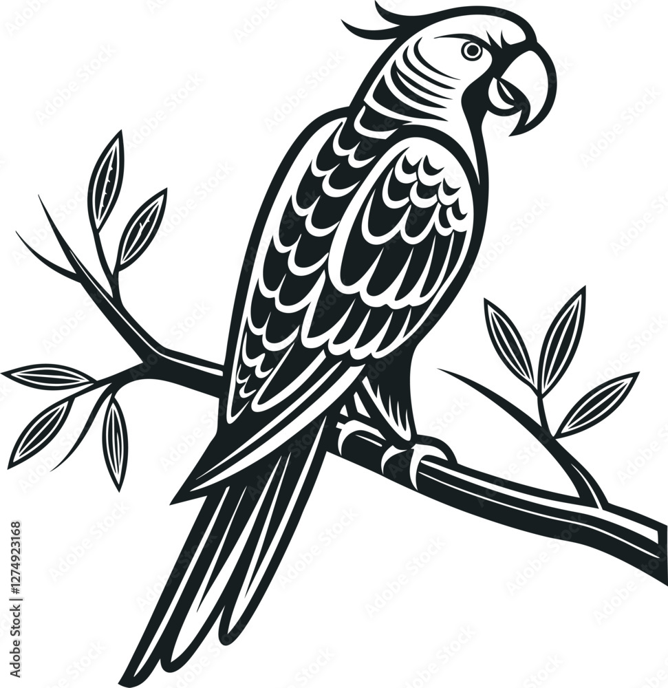 Obraz premium Parrot Silhouette Sitting on a Tree Branch