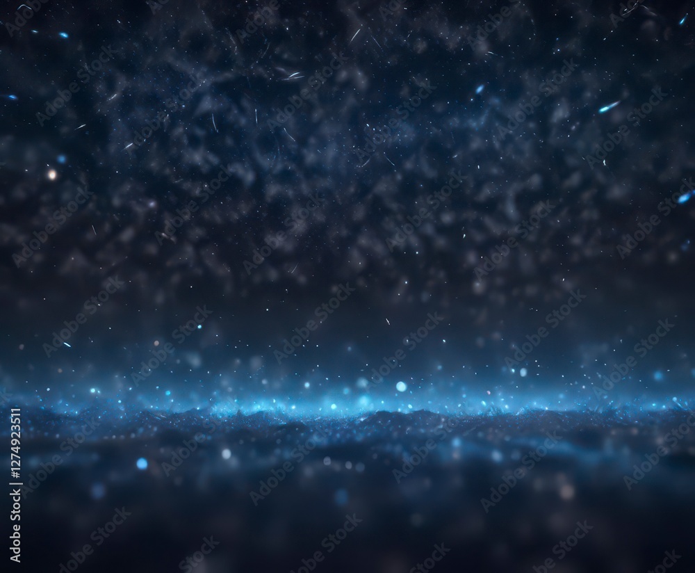 Obraz premium Dark Blue Magic Night Sky with Sparkling Glitter Bokeh and Light Art, magic night sky, dark blue frame, sparkling glitter