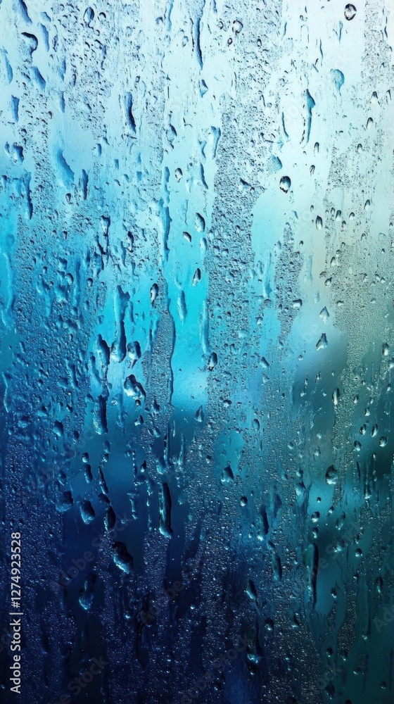 Blue Water Droplets on a Windowpane Blue Water Droplets on a Windowpane