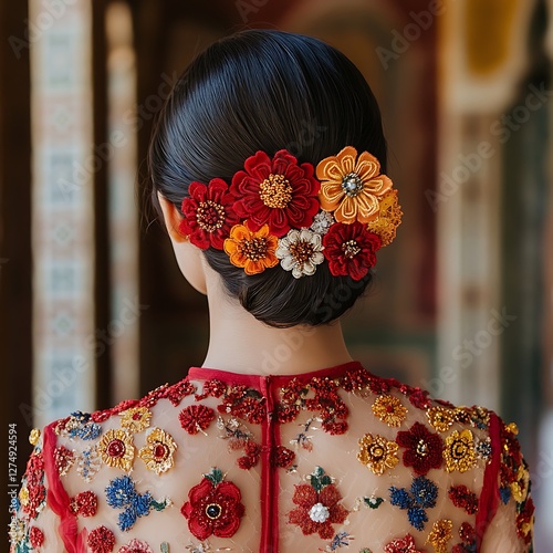 Floral Hairpiece, Elegant Woman, Palace Background, Wedding photo