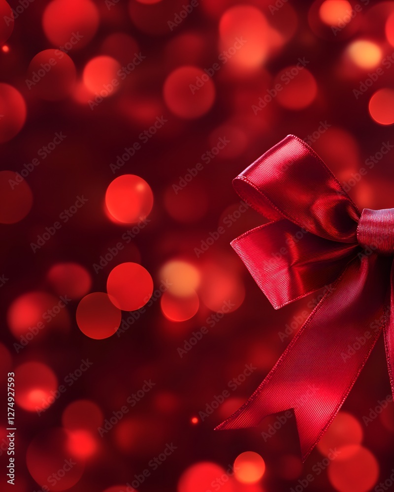 Red Satin Ribbon Bow and Red Bokeh Background Red Satin Ribbon Bow and Red Bokeh Background