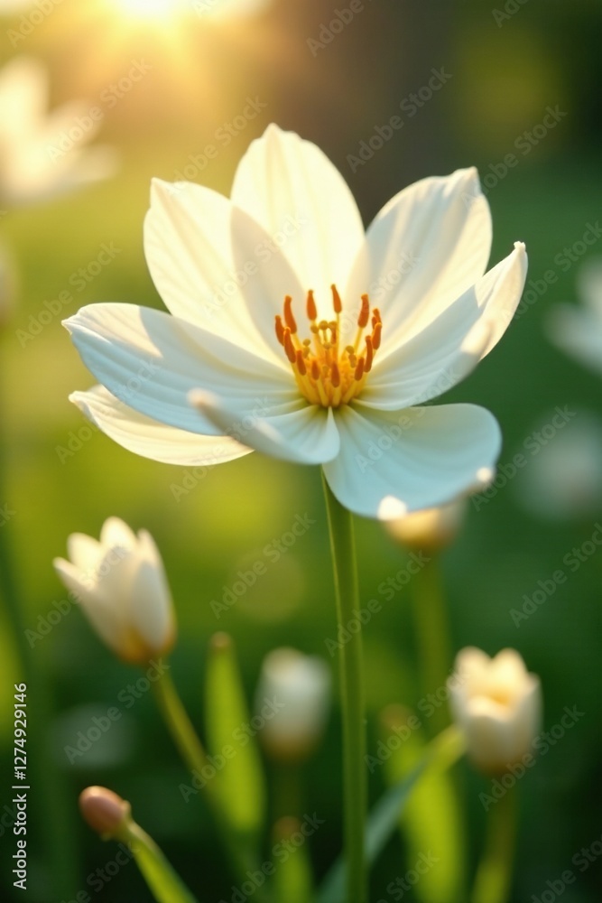 Soft petals of white flowers unfolding in the warm sunlight, spring, white flowers, wildflowers Soft petals of white flowers unfolding in the warm sunlight, spring, white flowers, wildflowers