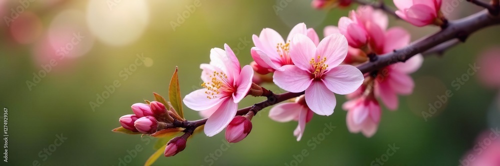Delicate pink flowers unfolding on a tree branch, flowers, pink, trees Delicate pink flowers unfolding on a tree branch, flowers, pink, trees