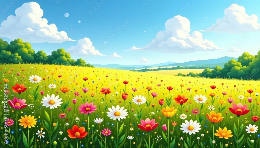 Landscape with a field of wildflowers in bloom, field, scenery, nature Landscape with a field of wildflowers in bloom, field, scenery, nature