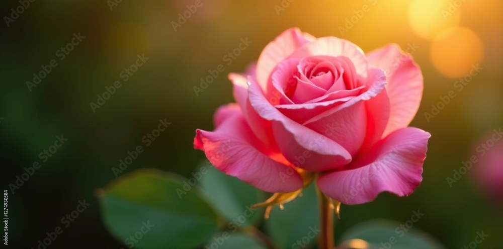Soft petals of pink rose unfolding in warm sunlight, serene, blooming, morning Soft petals of pink rose unfolding in warm sunlight, serene, blooming, morning