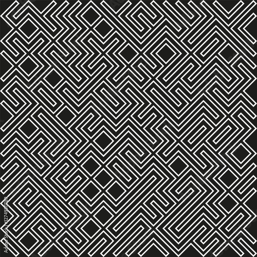 Seamless geometric pattern. Black and white maze. Abstract line background. Vector texture.