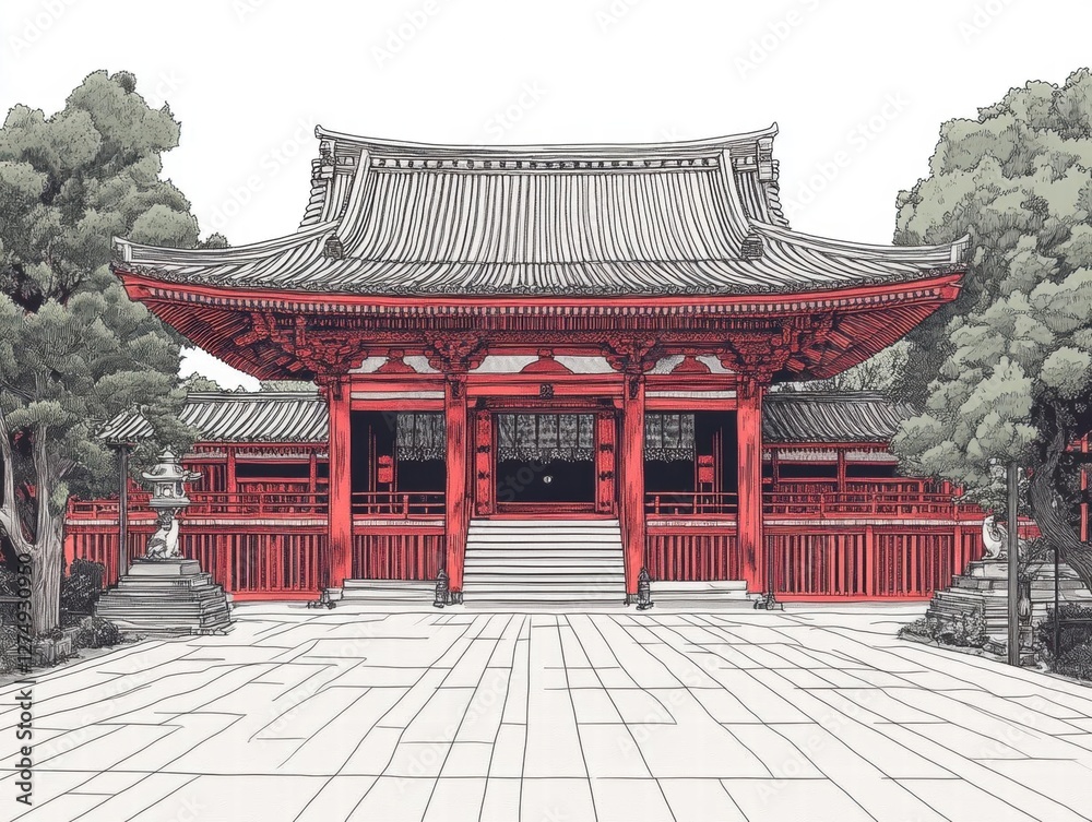 Fototapeta premium Serene Sanctuary: A Glimpse into a Traditional Japanese Temple