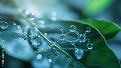 Molecular structure on leaf, dew, nature, science, background blur, green, botany, research, advertisement photo